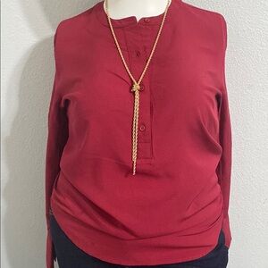 Old Navy Red Blouse with Mandarin Collar and Buttoned Style